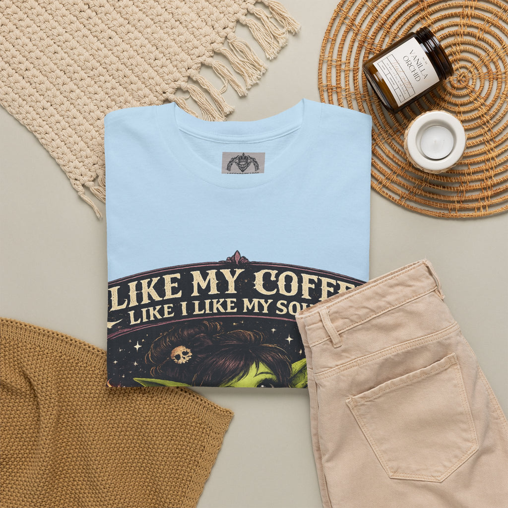 Like My Coffee Tee — "Like My Coffee Like I Like My Souls: Dark and Consumed Daily" Gothic Graphic T-Shirt