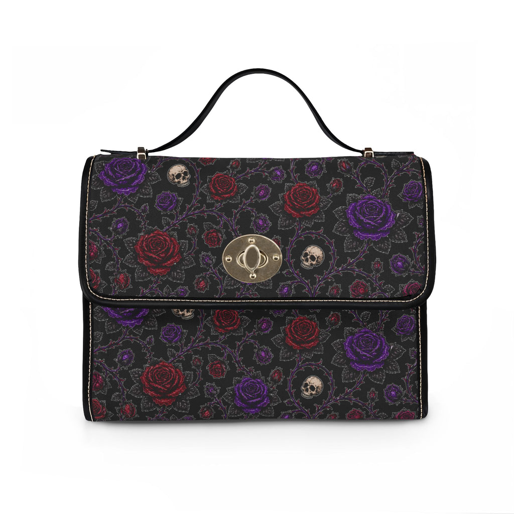 Skulls and Roses Waterproof Canvas Bag | Gothic Floral Satchel