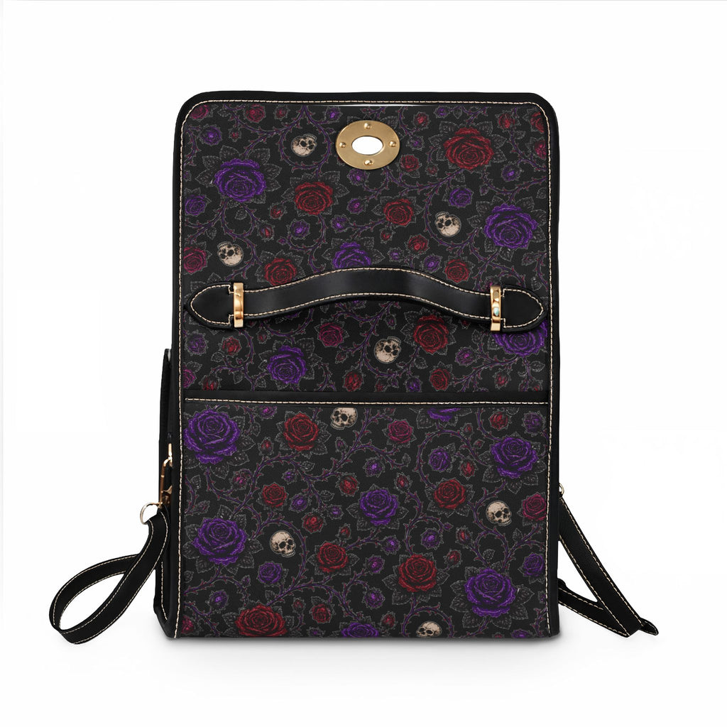 Skulls and Roses Waterproof Canvas Bag | Gothic Floral Satchel