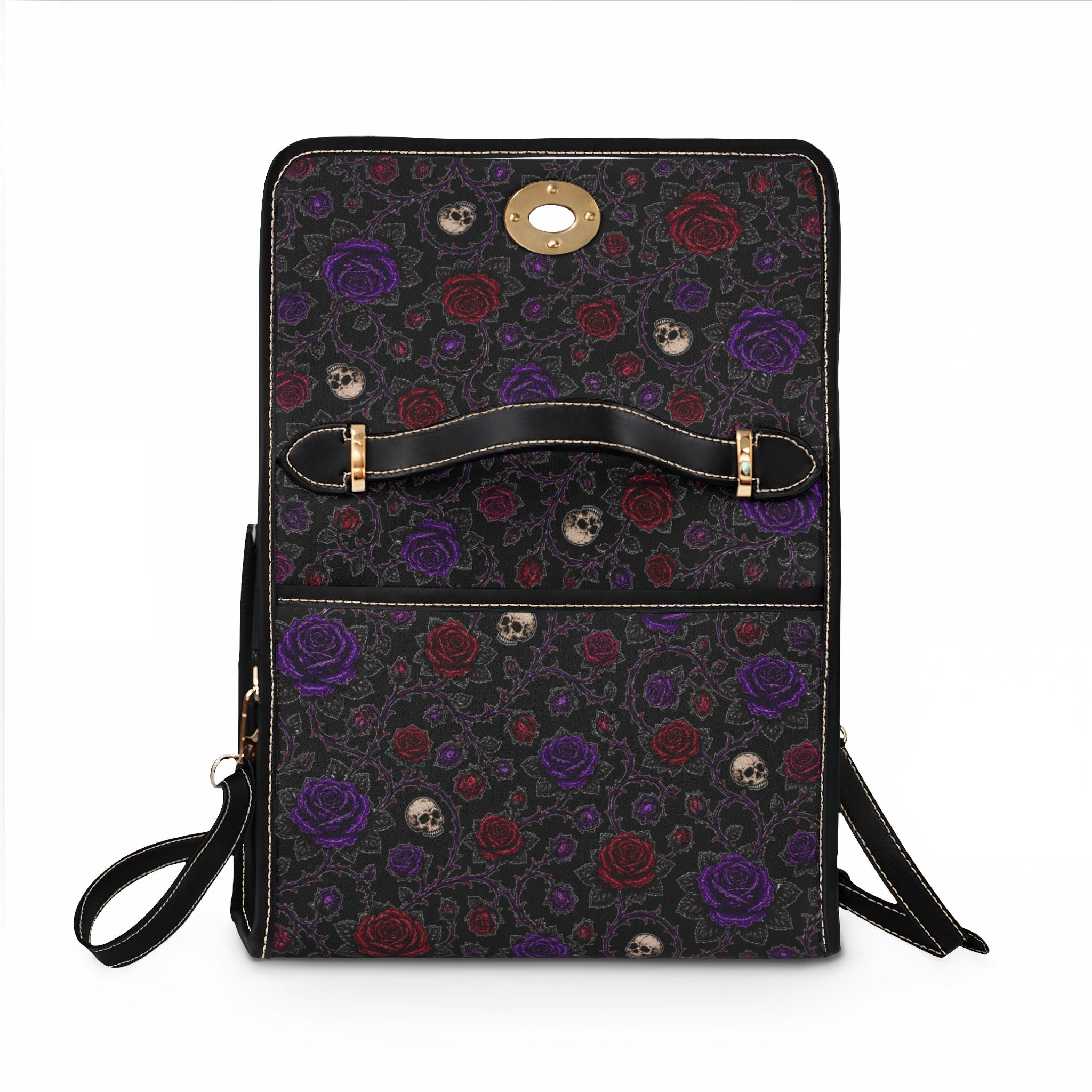 Skulls and Roses Waterproof Canvas Bag | Gothic Floral Satchel