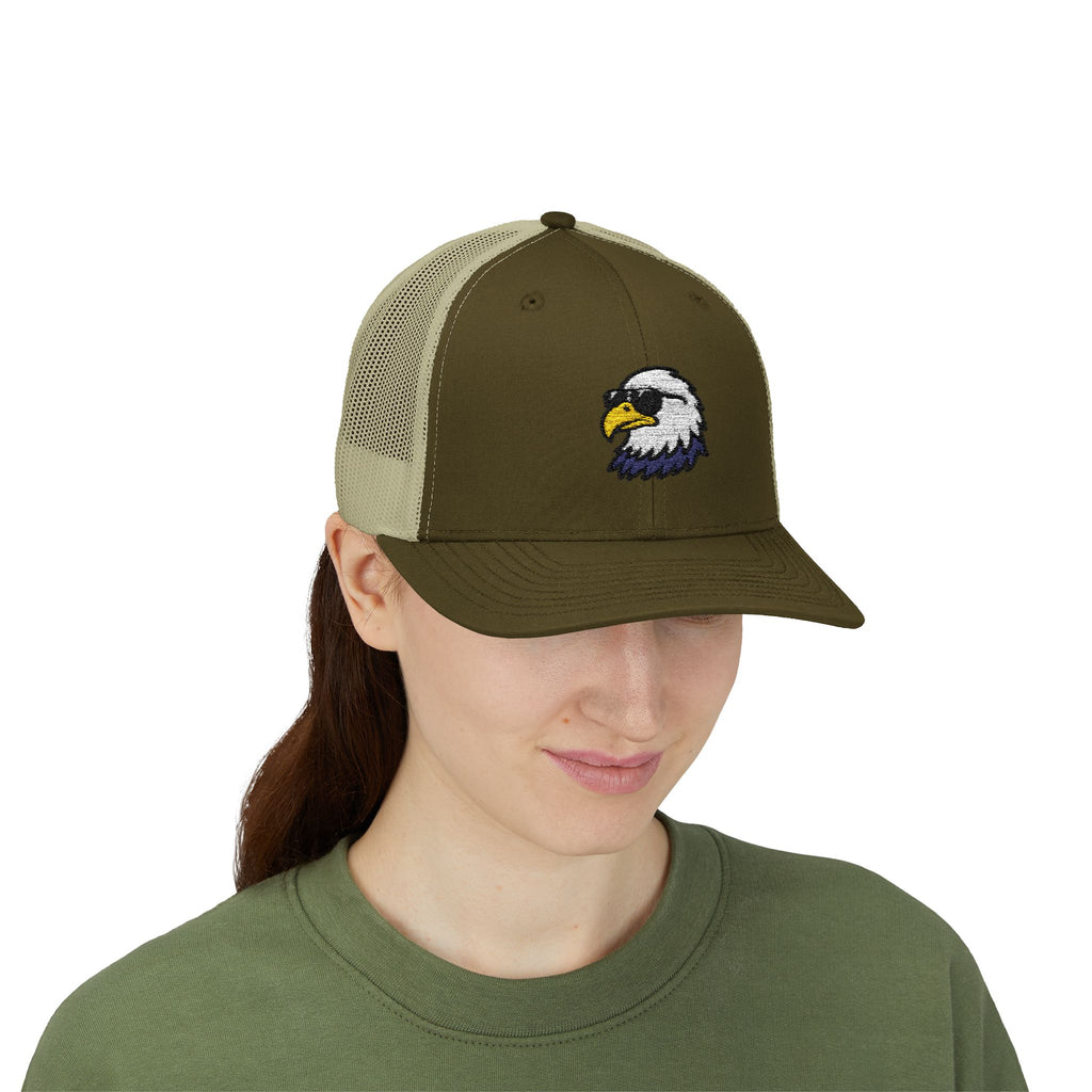 Eagle Head Embroidered Snapback Trucker Cap — Patriotic Mesh Baseball Hat