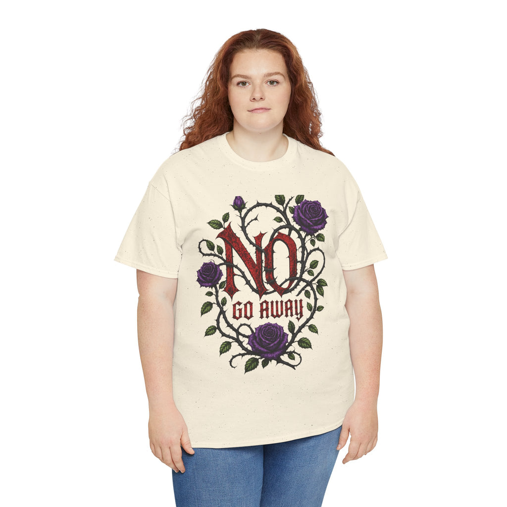 No Go Away T-Shirt | Gothic Purple Roses, Dark Floral Typography