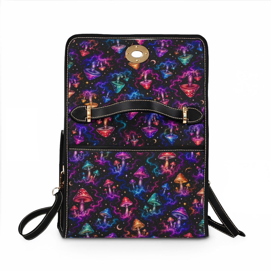 Neon Psychedelic Mushrooms Waterproof Canvas Bag | Colorful Galaxy Fungi Print