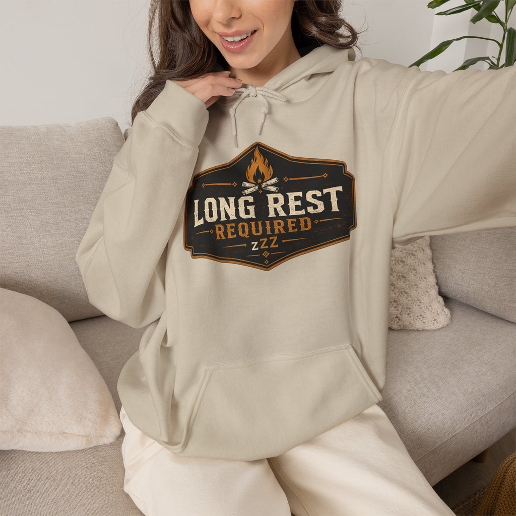 Long Rest Required Hoodie — Camping Campfire Graphic Pullover