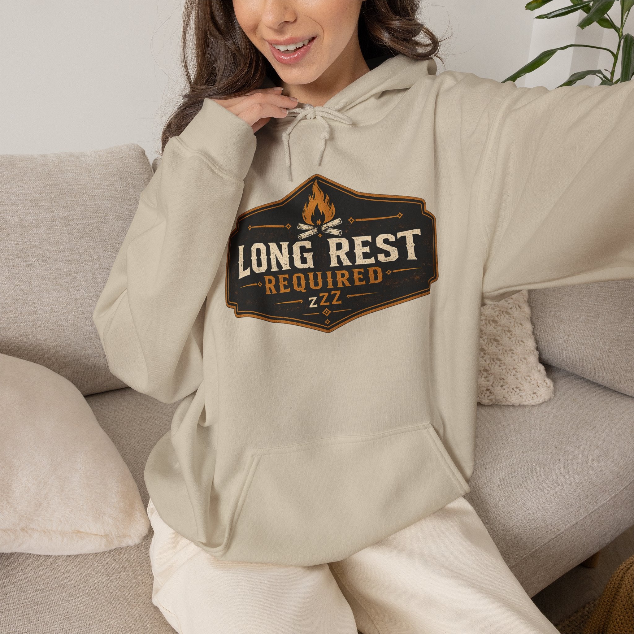 Long Rest Required Hoodie — Camping Campfire Graphic Pullover