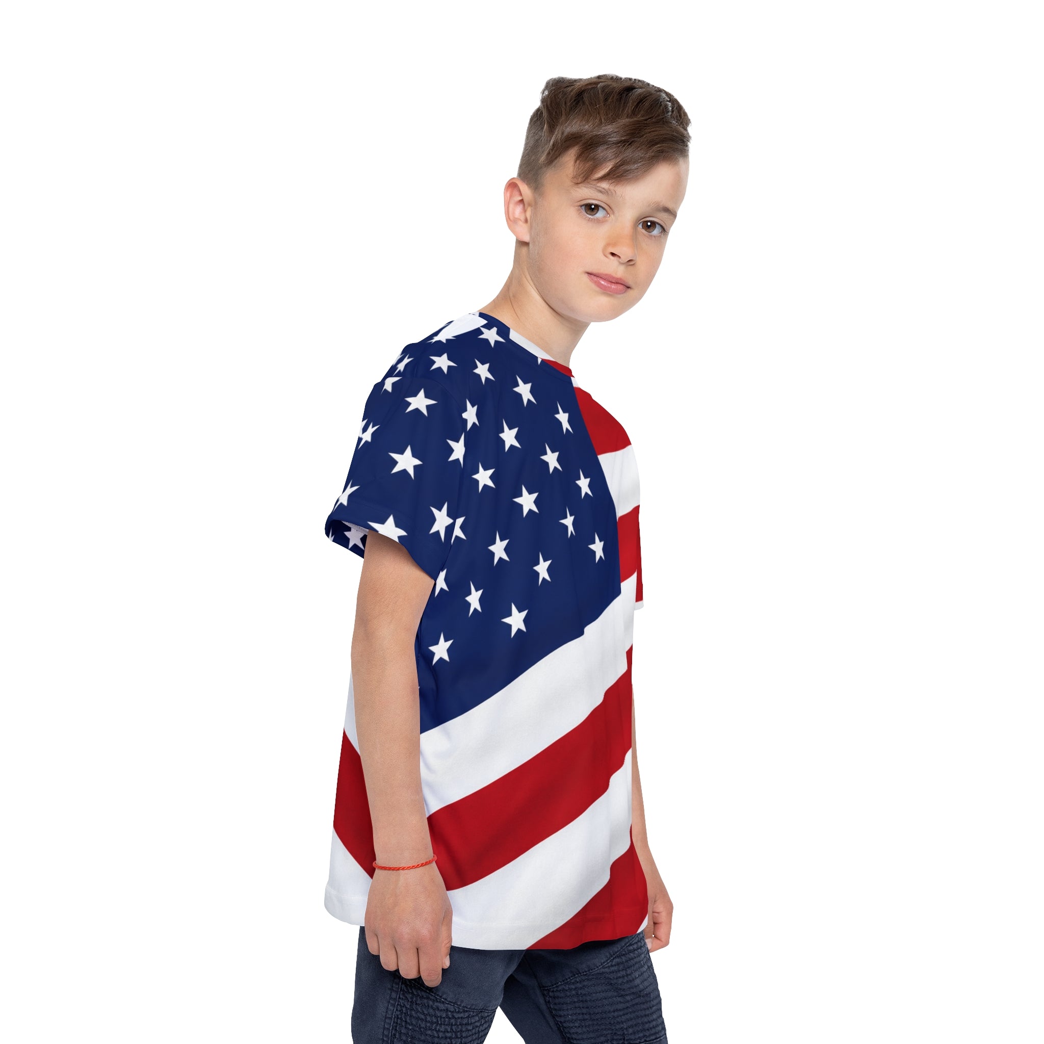 Kids American Flag Sports Jersey – Patriotic All-Over Print Tee