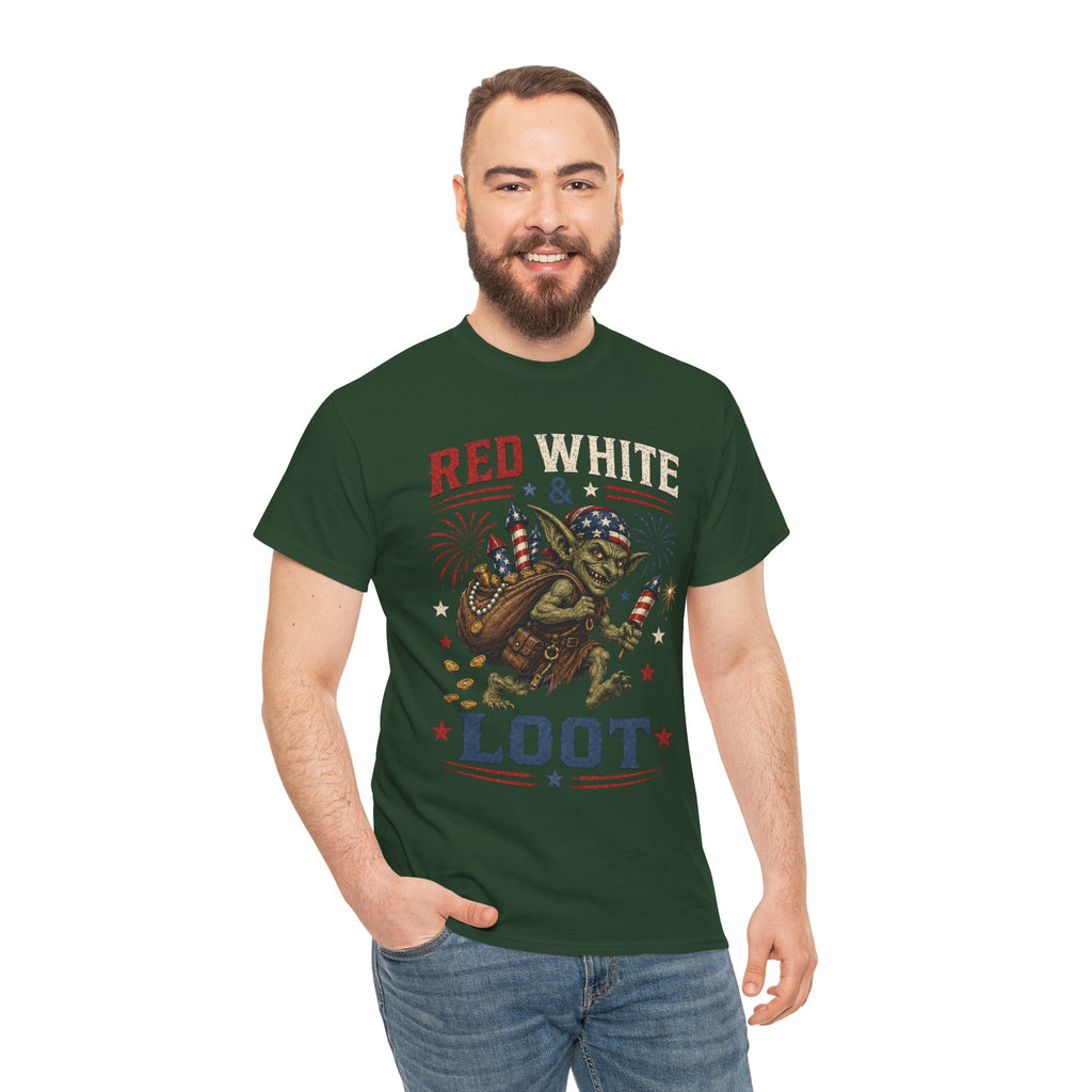 Red White & Loot Goblin Illustration Tee | Patriotic Fourth of July Shirt