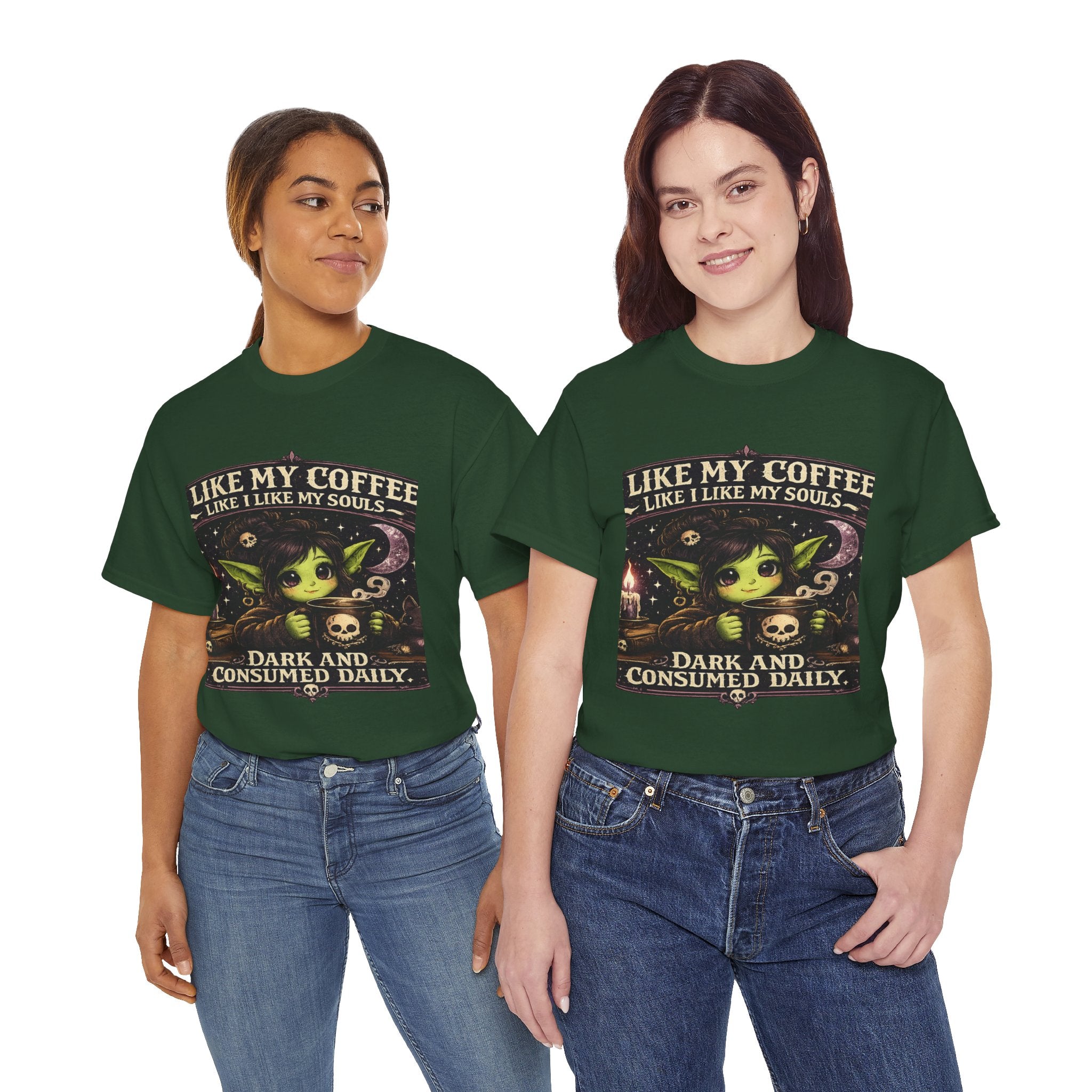 Like My Coffee Tee — "Like My Coffee Like I Like My Souls: Dark and Consumed Daily" Gothic Graphic T-Shirt