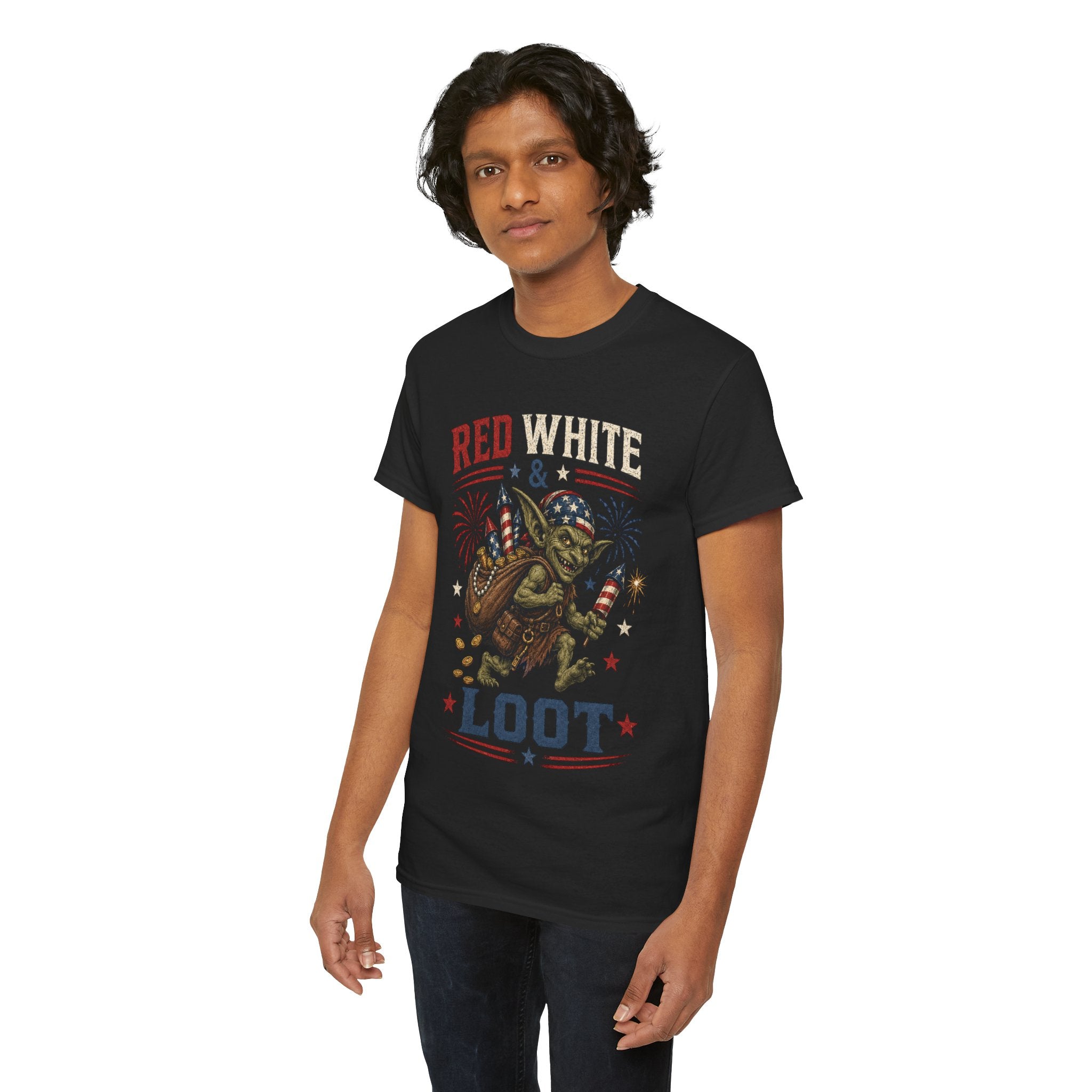 Red White & Loot Goblin Illustration Tee | Patriotic Fourth of July Shirt