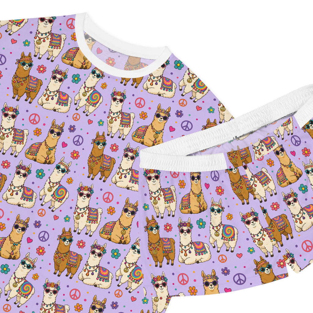 Llama Party Women’s Short Pajama Set — Cute Purple All-Over Print Sleepwear
