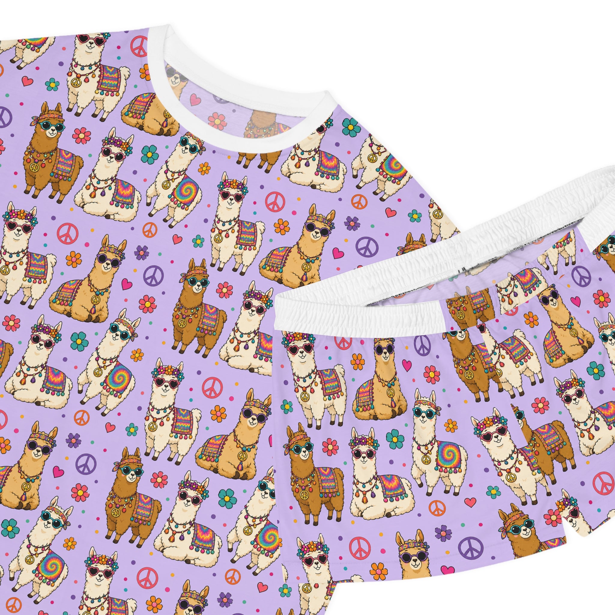 Llama Party Women’s Short Pajama Set — Cute Purple All-Over Print Sleepwear