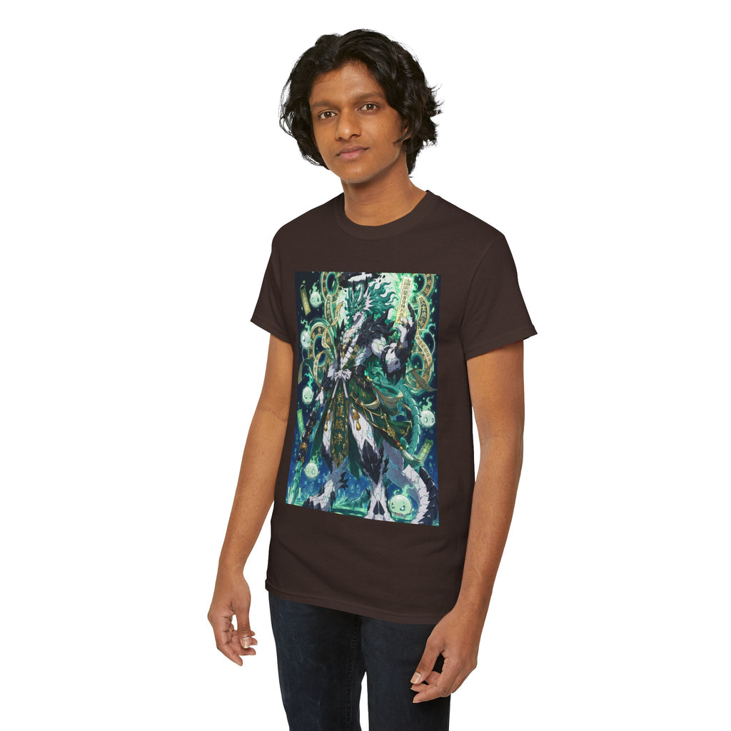 Mystic Forest Sorcerer T-Shirt | Fantasy Mage Illustration, Green Aura