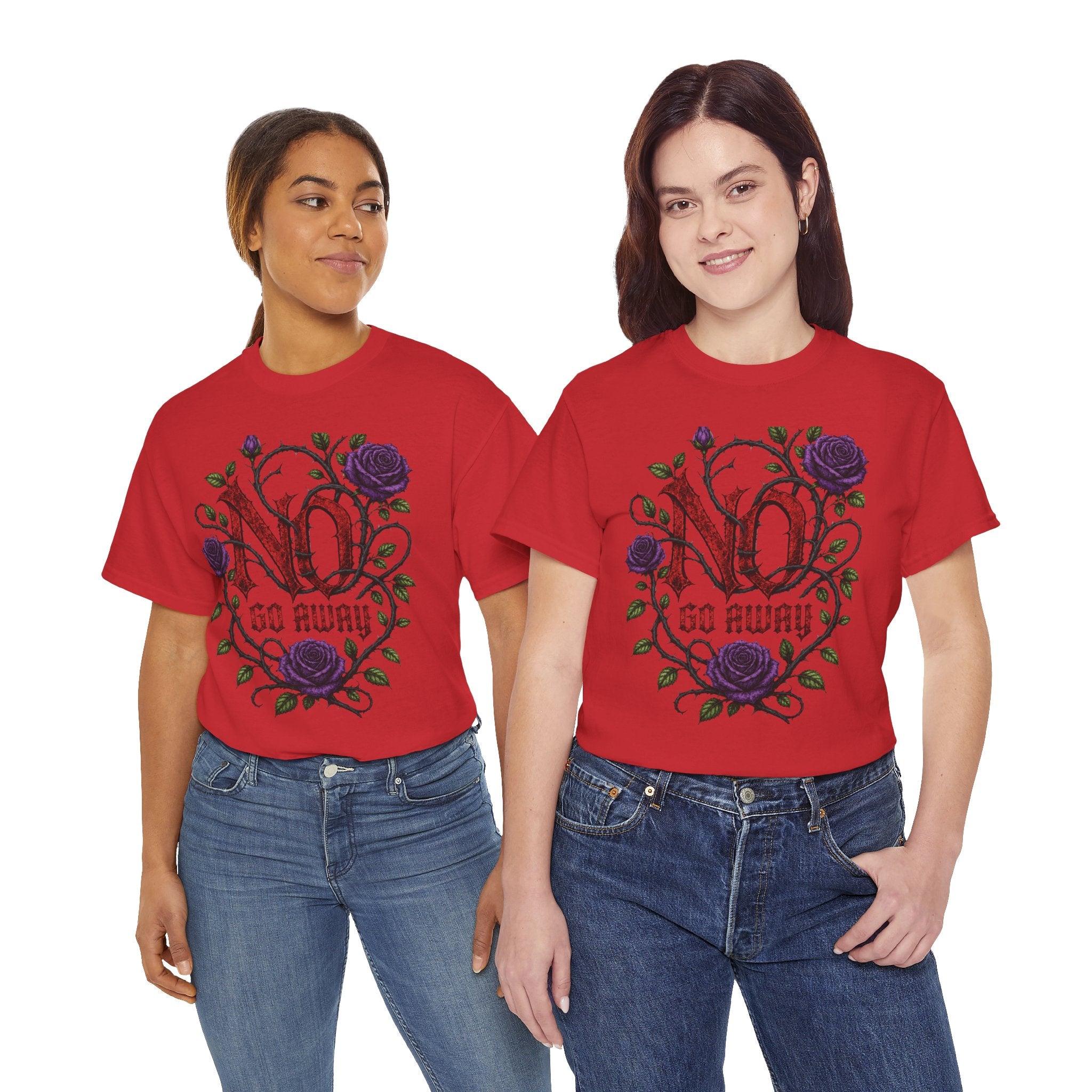 No Go Away T-Shirt | Gothic Purple Roses, Dark Floral Typography